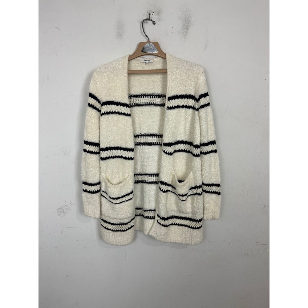 Madewell Cream Black Striped Boucle Open Front Cardigan Sweater H7046 XS